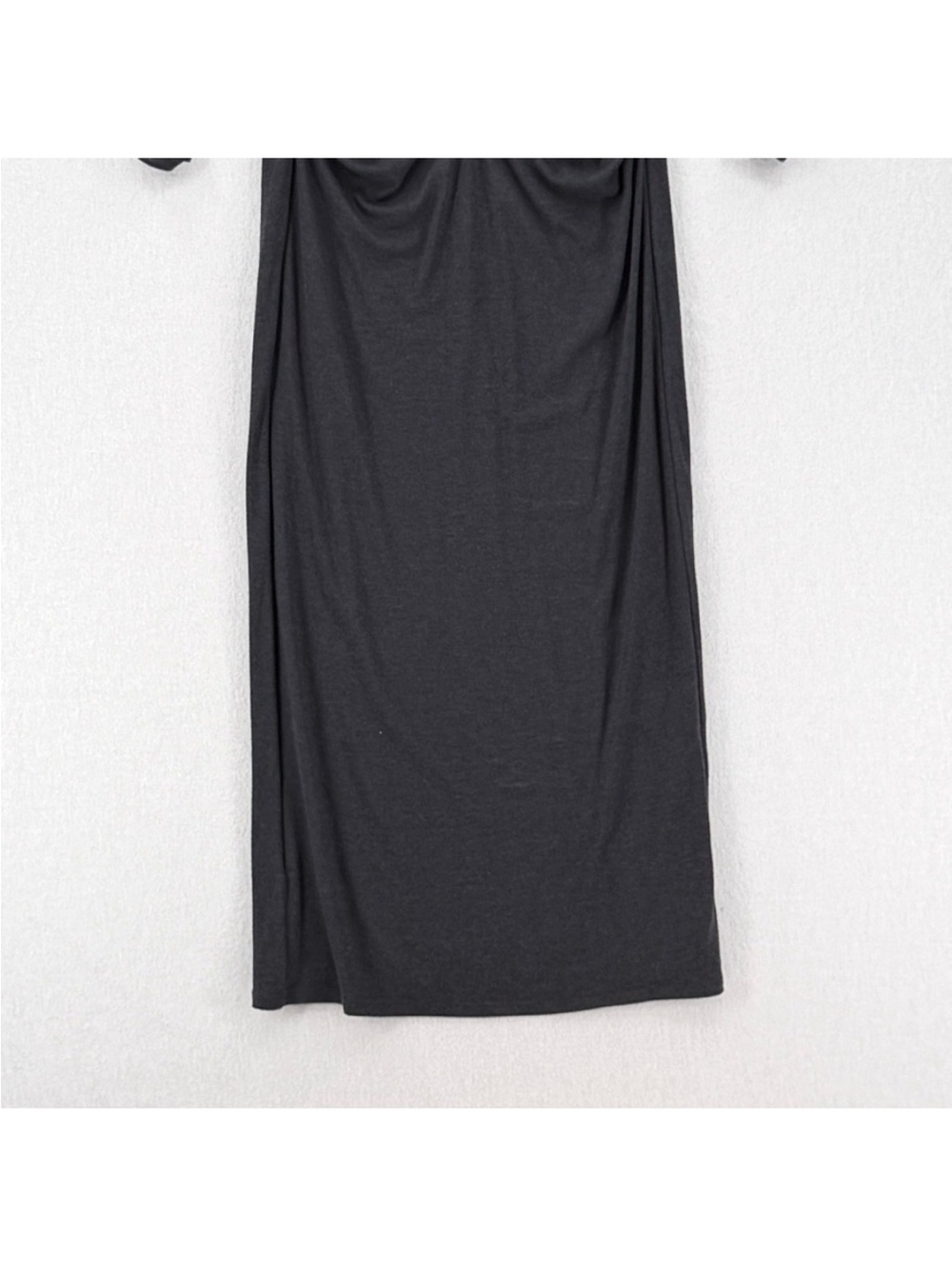 SER.O.YA Fina Tea Length Dress Large Charcoal Grey Ruched Mock Neck Long Sleeve - Picture 8 of 16